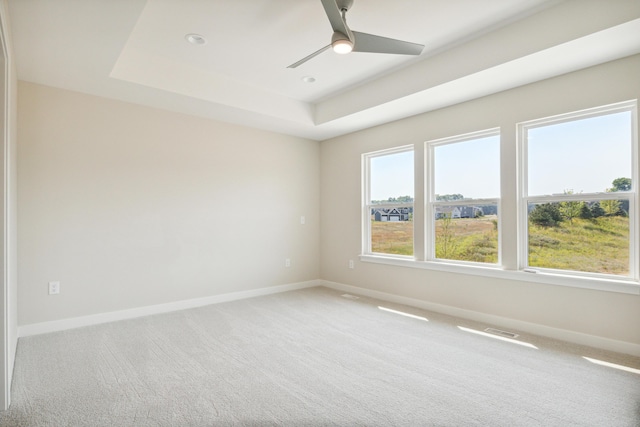 8167 Turning Stone, Kalamazoo, MI 49009 - unfurnished room with light carpet, ceiling fan, a tray ceiling, and recessed lighting