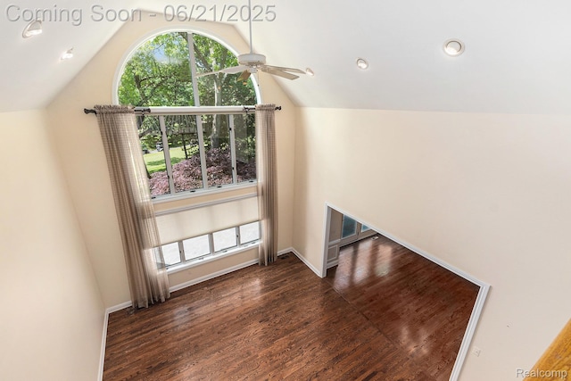 5387 Bristol Parke Dr, Clarkston, MI 48348 - stairway with wood finished floors, lofted ceiling, and ceiling fan