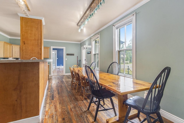 390 W Muskegon Ave, Muskegon, MI 49440 - dining room featuring dark wood-type flooring and crown molding