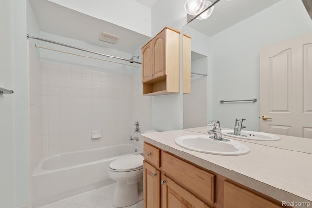1921 Dunham Dr, Rochester, MI 48306 - bathroom with tile patterned floors, vanity, and bathing tub / shower combination
