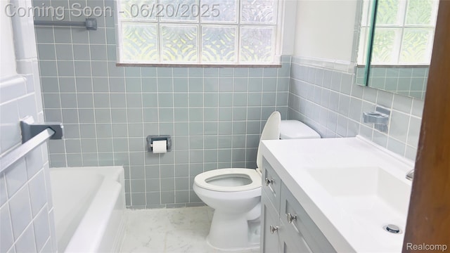 23930 Eureka Ave, Warren, MI 48091 - full bathroom featuring tile walls, vanity, a tub to relax in, and marble finish floors