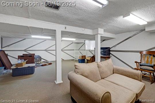 7190 Pebble Park Dr, West Bloomfield, MI 48322 - finished below grade area featuring a textured ceiling and carpet floors