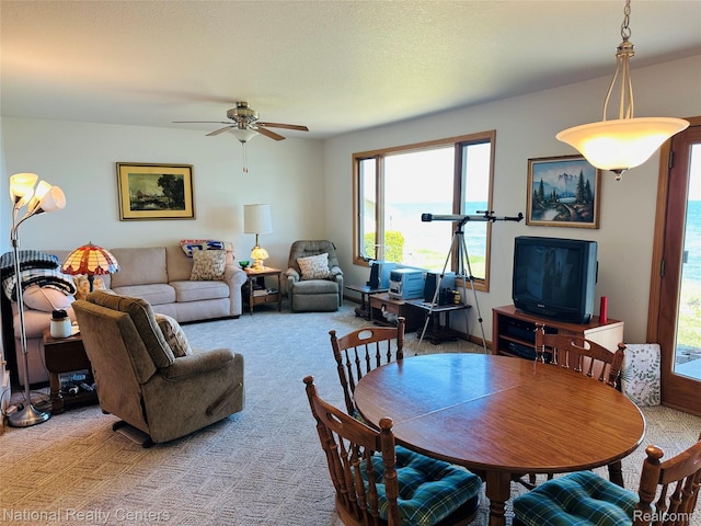 1390 N US-23, East Tawas, MI 48730 - dining space featuring ceiling fan, plenty of natural light, and carpet floors