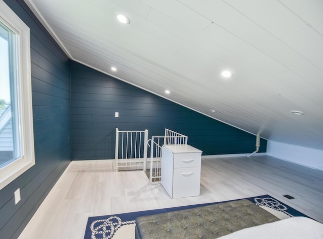 61626 Colony Bay Dr Unit 15, Cassopolis, MI 49031 - bonus room featuring wood finished floors, vaulted ceiling, wooden walls, and recessed lighting