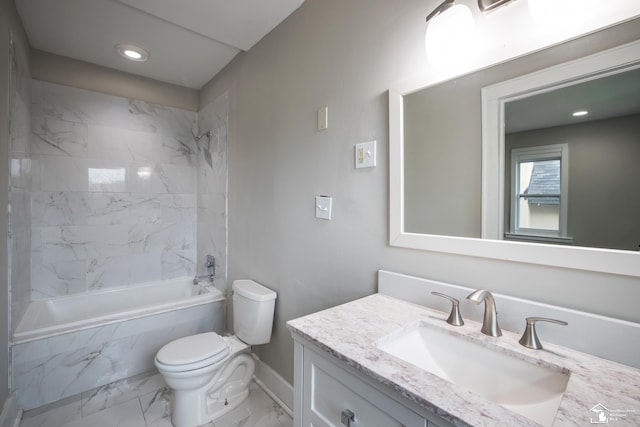 901 Chicago Blvd, Detroit, MI 48202 - full bath featuring marble finish flooring, vanity, a combined bath / shower with marble appearance, and recessed lighting
