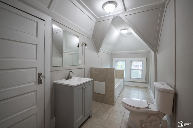 901 Chicago Blvd, Detroit, MI 48202 - bathroom featuring vanity, a garden tub, tile patterned flooring, and vaulted ceiling