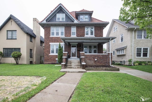 901 Chicago Blvd, Detroit, MI 48202 - traditional style home with brick siding, a front lawn, and covered porch