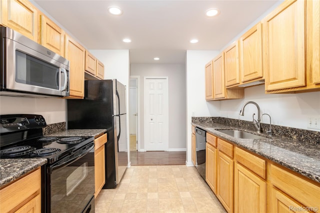 5959 Augusta Ln Unit 20, Grand Blanc, MI 48439 - kitchen with stainless steel microwave, black range with electric cooktop, light brown cabinets, dishwasher, and recessed lighting