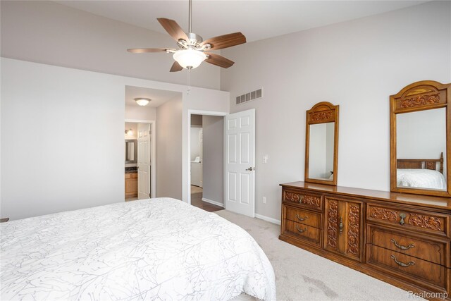 5959 Augusta Ln Unit 20, Grand Blanc, MI 48439 - bedroom featuring carpet, high vaulted ceiling, and ceiling fan