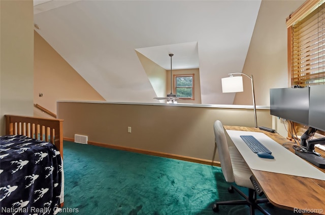 1471 Eldon Ct, Gladwin, MI 48624 - carpeted home office with baseboards and ceiling fan