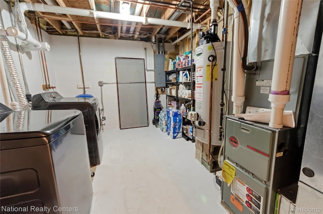 1471 Eldon Ct, Gladwin, MI 48624 - unfinished basement featuring separate washer and dryer, gas water heater, and electric panel