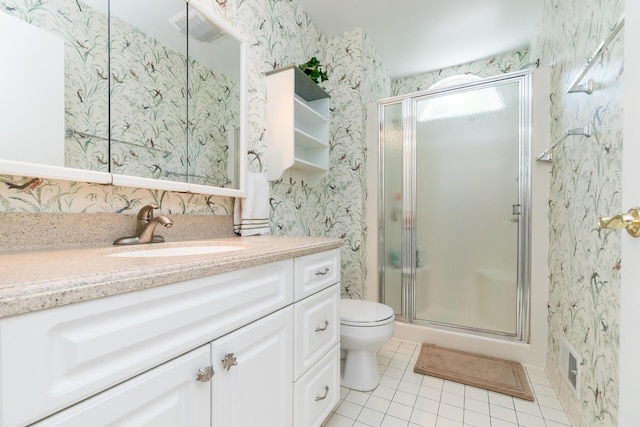 3105 Earlmoore Ln, Ann Arbor, MI 48105 - bathroom featuring wallpapered walls, vanity, tile patterned floors, and a stall shower