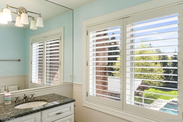 597 Yarboro Dr, Bloomfield Hills, MI 48304 - bathroom with vanity and a wainscoted wall