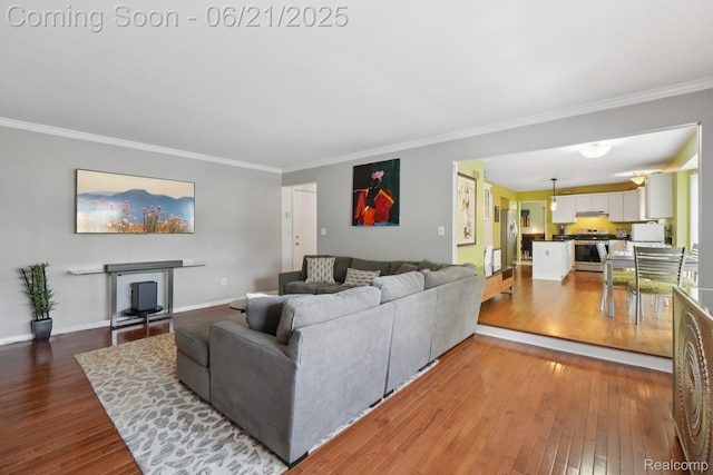 21898 Aspen Ct, Farmington Hills, MI 48335 - living area featuring ornamental molding and hardwood / wood-style flooring