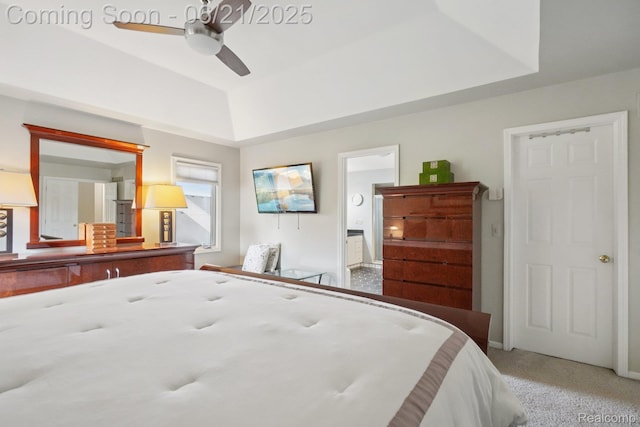 21898 Aspen Ct, Farmington Hills, MI 48335 - bedroom with a tray ceiling, ensuite bathroom, carpet, and a ceiling fan