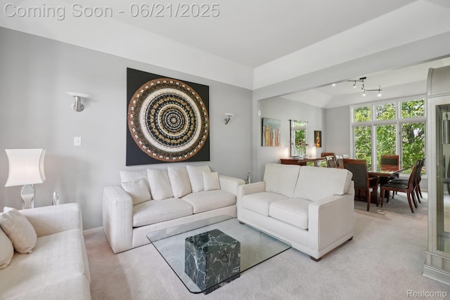 21898 Aspen Ct, Farmington Hills, MI 48335 - living room featuring light colored carpet and rail lighting