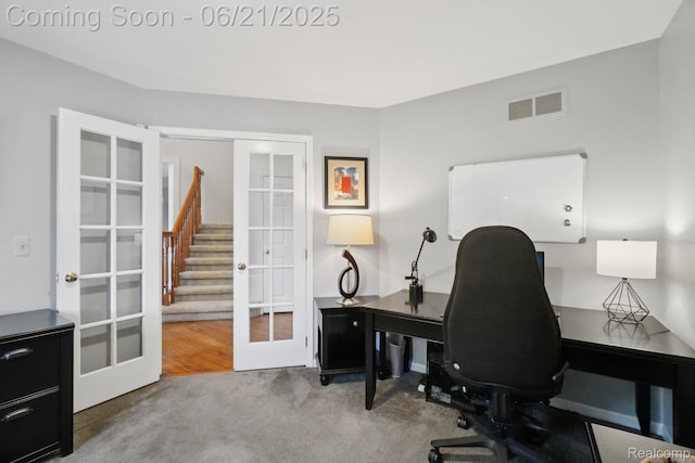 21898 Aspen Ct, Farmington Hills, MI 48335 - home office featuring french doors and carpet