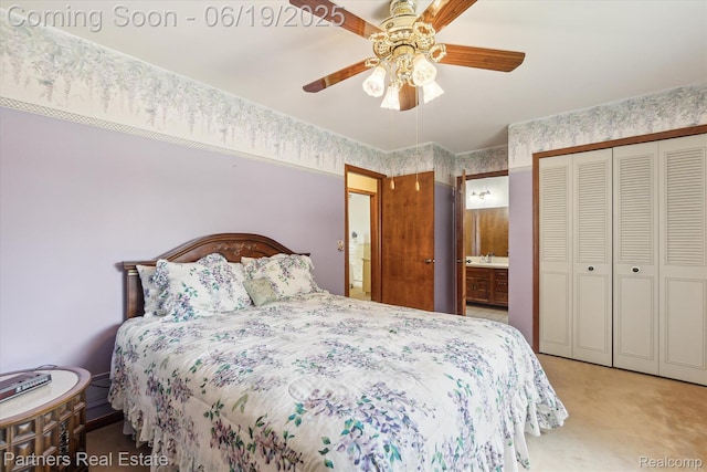8331 Hilton Rd, Brighton, MI 48114 - bedroom featuring carpet flooring, ceiling fan, a closet, and connected bathroom