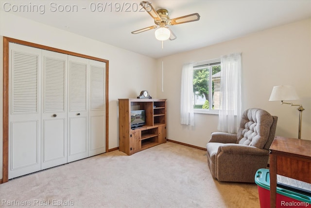 8331 Hilton Rd, Brighton, MI 48114 - living area featuring ceiling fan and light colored carpet