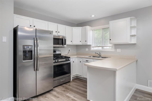 1545 W 9 Mile Rd, Ferndale, MI 48220 - kitchen with appliances with stainless steel finishes, white cabinets, light wood finished floors, light countertops, and recessed lighting