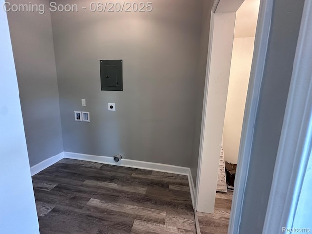 101 Morrell St, Yale, MI 48097 - washroom with electric panel, wood finished floors, hookup for a washing machine, and electric dryer hookup