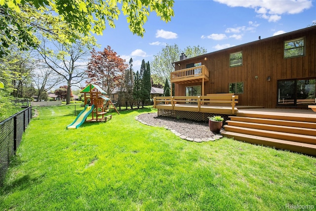 8206 Saint James Ct, Grosse Ile, MI 48138 - view of yard featuring a playground, a balcony, and a deck
