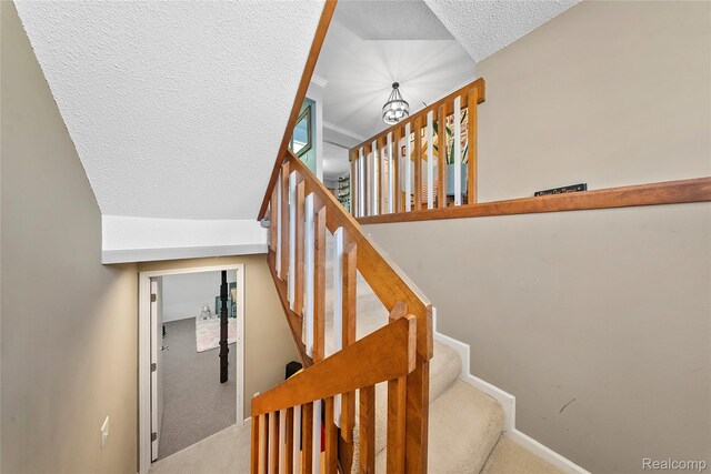 8206 Saint James Ct, Grosse Ile, MI 48138 - stairway with carpet and a textured ceiling