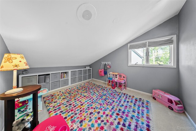 8206 Saint James Ct, Grosse Ile, MI 48138 - playroom with lofted ceiling and carpet flooring