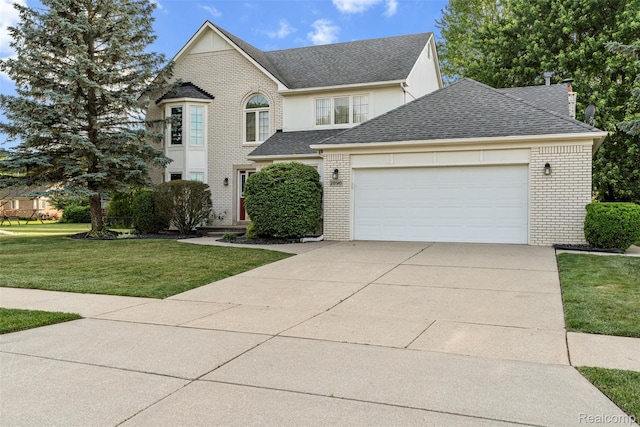 2896 Chippewa Ct, Troy, MI 48085 - view of front of property featuring brick siding, an attached garage, a front lawn, driveway, and a shingled roof