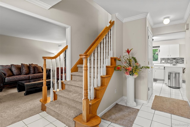 2896 Chippewa Ct, Troy, MI 48085 - stairs featuring tile patterned flooring and ornamental molding