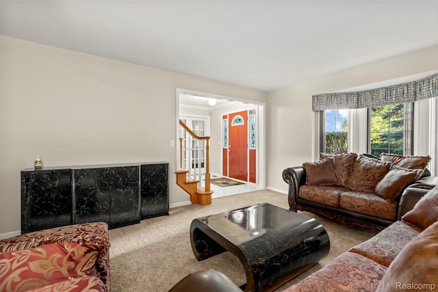 2896 Chippewa Ct, Troy, MI 48085 - living room with carpet floors and stairs