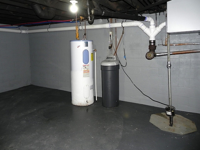 27869 M-60, Mendon, MI 49072 - unfinished below grade area featuring electric water heater, a water softener system, and concrete block wall