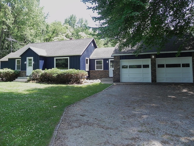 27869 M-60, Mendon, MI 49072 - single story home featuring a shingled roof, gravel driveway, a front yard, brick siding, and an attached garage