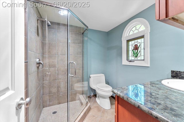 21089 Thorofare Rd, Grosse Ile, MI 48138 - full bathroom with vanity, a shower stall, and tile patterned floors