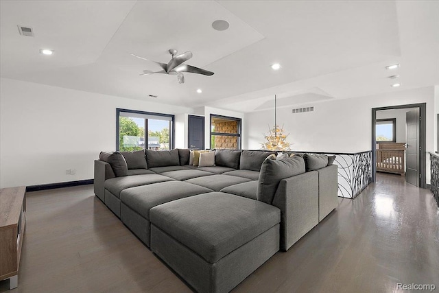 8349 Dixie Hwy, Ira, MI 48023 - living area featuring healthy amount of natural light, a ceiling fan, wood finished floors, recessed lighting, and a raised ceiling