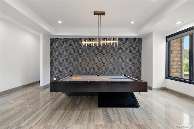 8349 Dixie Hwy, Ira, MI 48023 - playroom with light wood-style floors, recessed lighting, an accent wall, and billiards table
