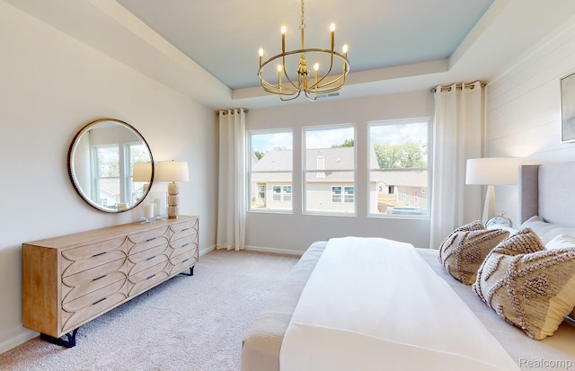 50260 Cromwell St, Canton, MI 48188 - bedroom featuring a raised ceiling, a chandelier, and light colored carpet
