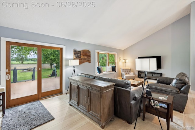 11852 Rathbun Rd, Birch Run, MI 48415 - living room featuring lofted ceiling and light wood finished floors