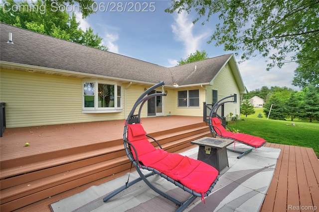 11852 Rathbun Rd, Birch Run, MI 48415 - deck featuring an outdoor fire pit and a yard