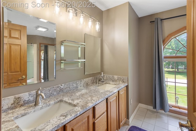 1484 Kings Pointe Rd, Grand Blanc, MI 48439 - bathroom featuring tile patterned floors, double vanity, and a shower