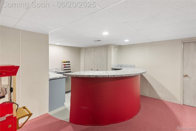 1484 Kings Pointe Rd, Grand Blanc, MI 48439 - indoor bar featuring a drop ceiling, light carpet, and recessed lighting