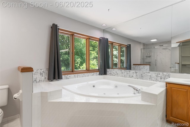 1484 Kings Pointe Rd, Grand Blanc, MI 48439 - bathroom with a marble finish shower, a jetted tub, vanity, and tile patterned floors