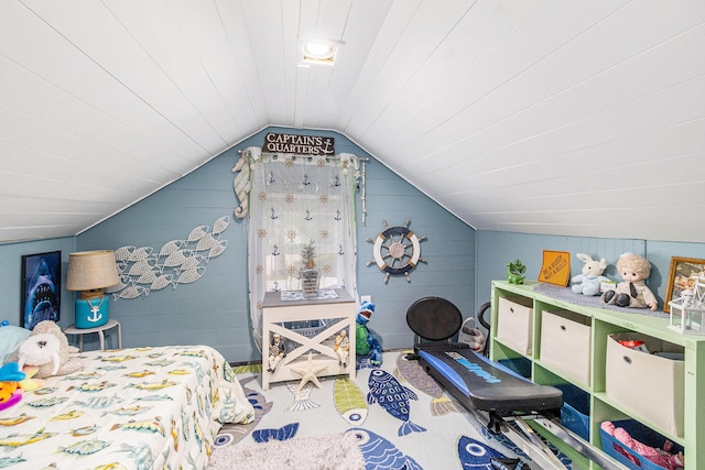 378 Goguac St W, Battle Creek, MI 49015 - bedroom featuring lofted ceiling and wood walls