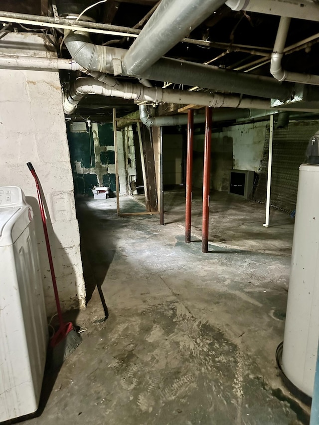 1478 Allen Ave, Muskegon, MI 49442 - unfinished basement featuring washer / clothes dryer and water heater