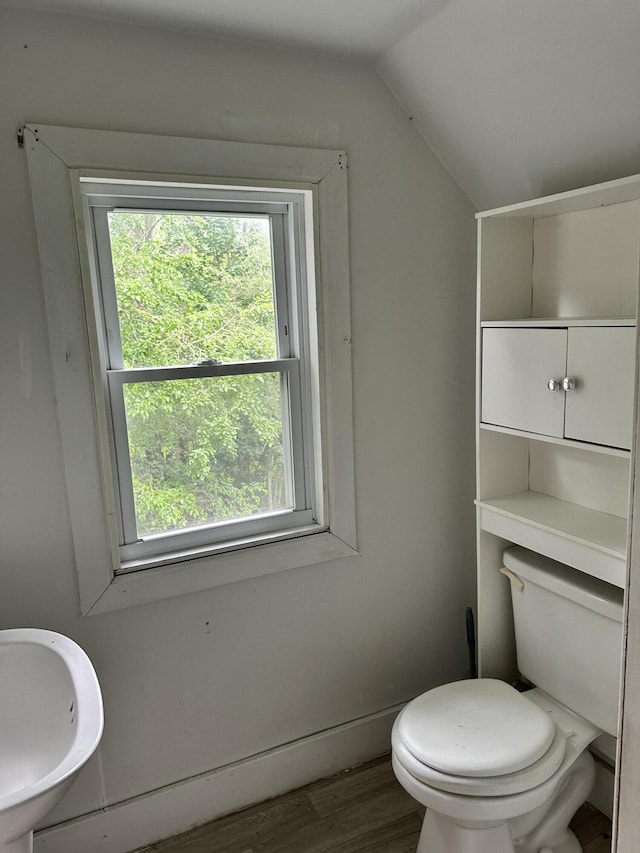 1478 Allen Ave, Muskegon, MI 49442 - bathroom with healthy amount of natural light, lofted ceiling, and wood finished floors