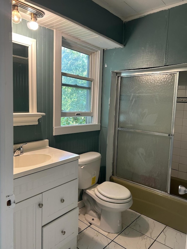 1478 Allen Ave, Muskegon, MI 49442 - full bathroom with vanity, marble finish floors, and shower / bath combination with glass door