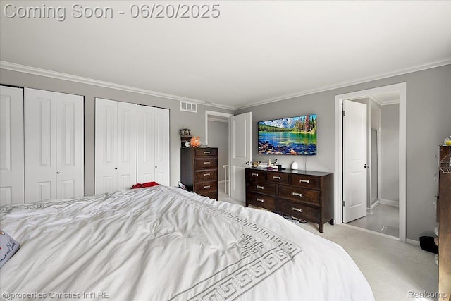 4160 Dawn Ln, West Bloomfield, MI 48323 - carpeted bedroom with two closets and crown molding