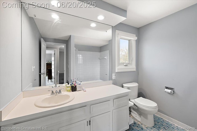 4160 Dawn Ln, West Bloomfield, MI 48323 - full bath featuring vanity, tile patterned flooring, a shower, and recessed lighting