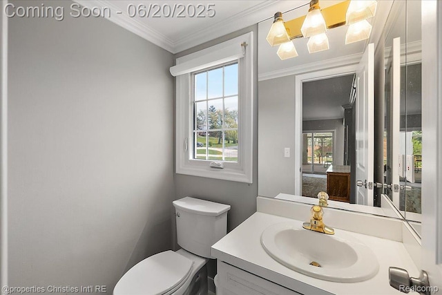 4160 Dawn Ln, West Bloomfield, MI 48323 - half bath featuring vanity, healthy amount of natural light, and ornamental molding