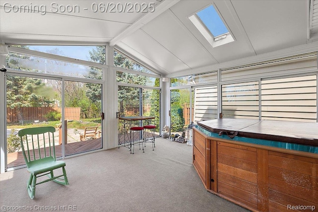4160 Dawn Ln, West Bloomfield, MI 48323 - sunroom featuring a jacuzzi and a skylight